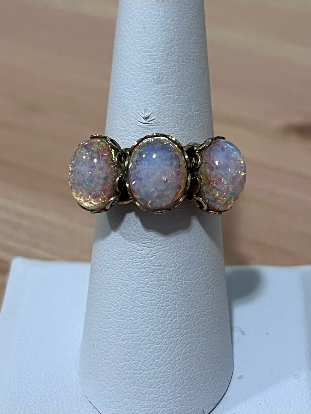 Vintage dragons breath three stone ring